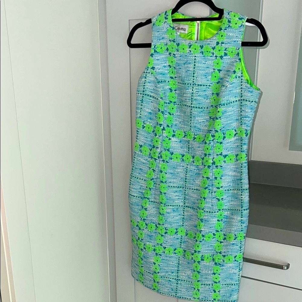 Sara Campbell Green and Blue Sleeveless Sheath Dress - Picture 2 of 5
